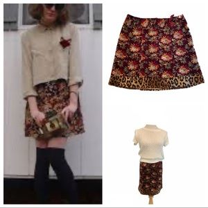 Mixed Media Corduroy Brocade & Animal Print Skirt